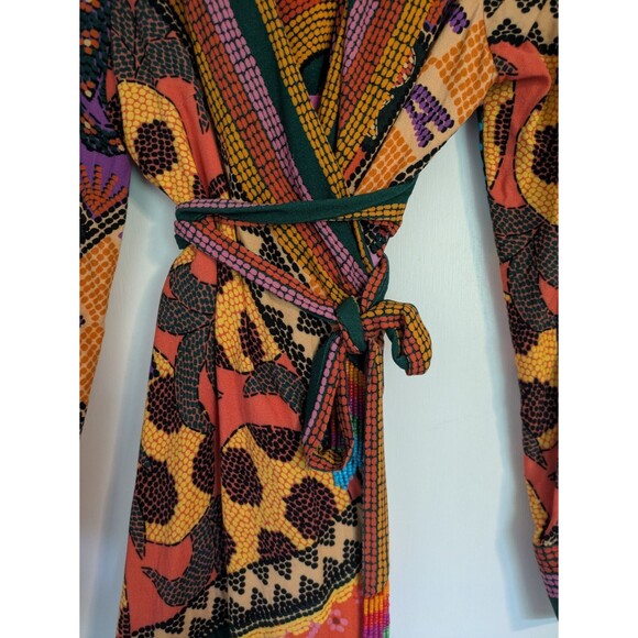 Farm Rio Dotted Patch Scarf Mini Dress S Small Wrap Tassel Tie Mixed Print $225 - Picture 6 of 13